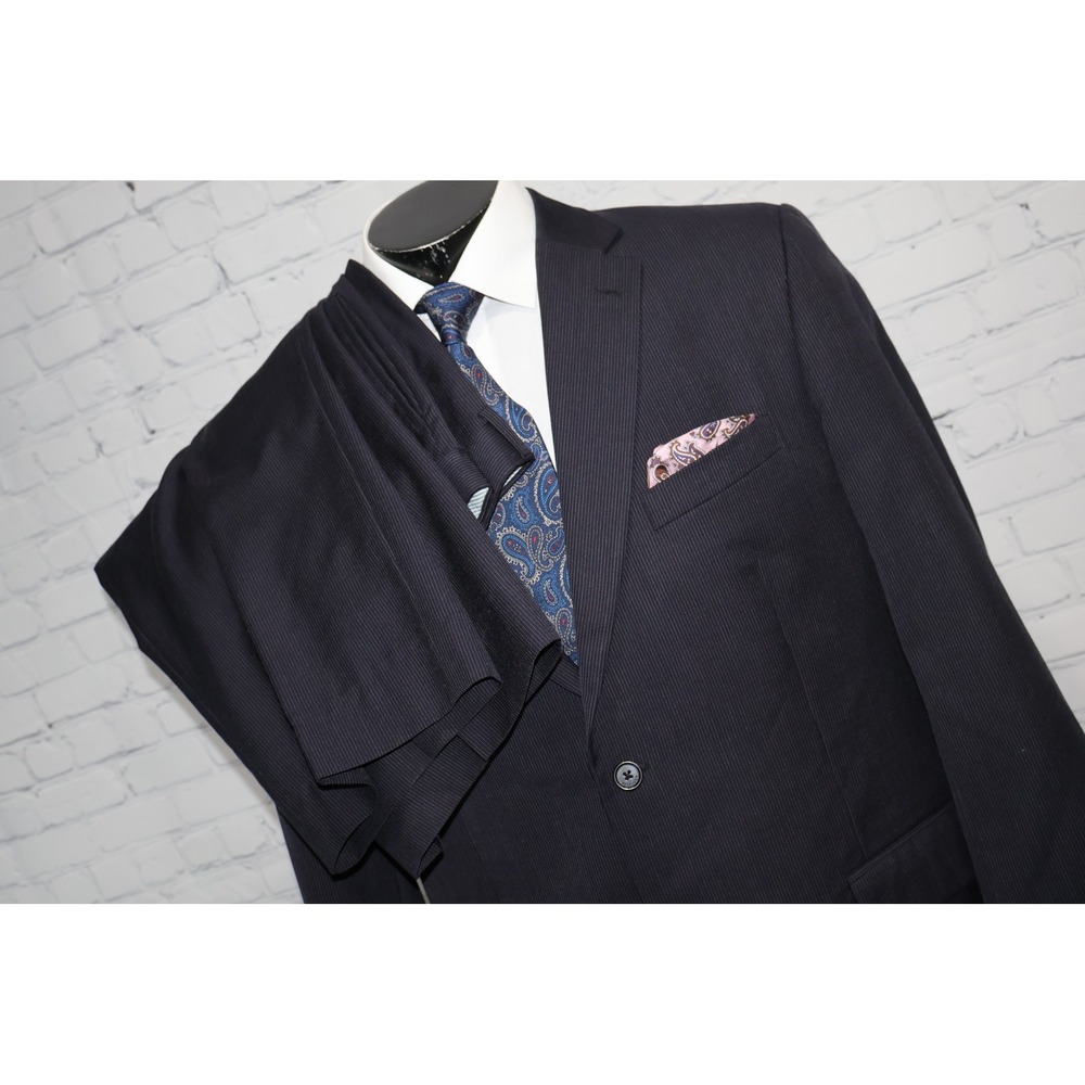 Tommy Hilfiger Suit Mens Jacket 44 Reg 36x27Navy Blue Pinstripe 2Btn Wool